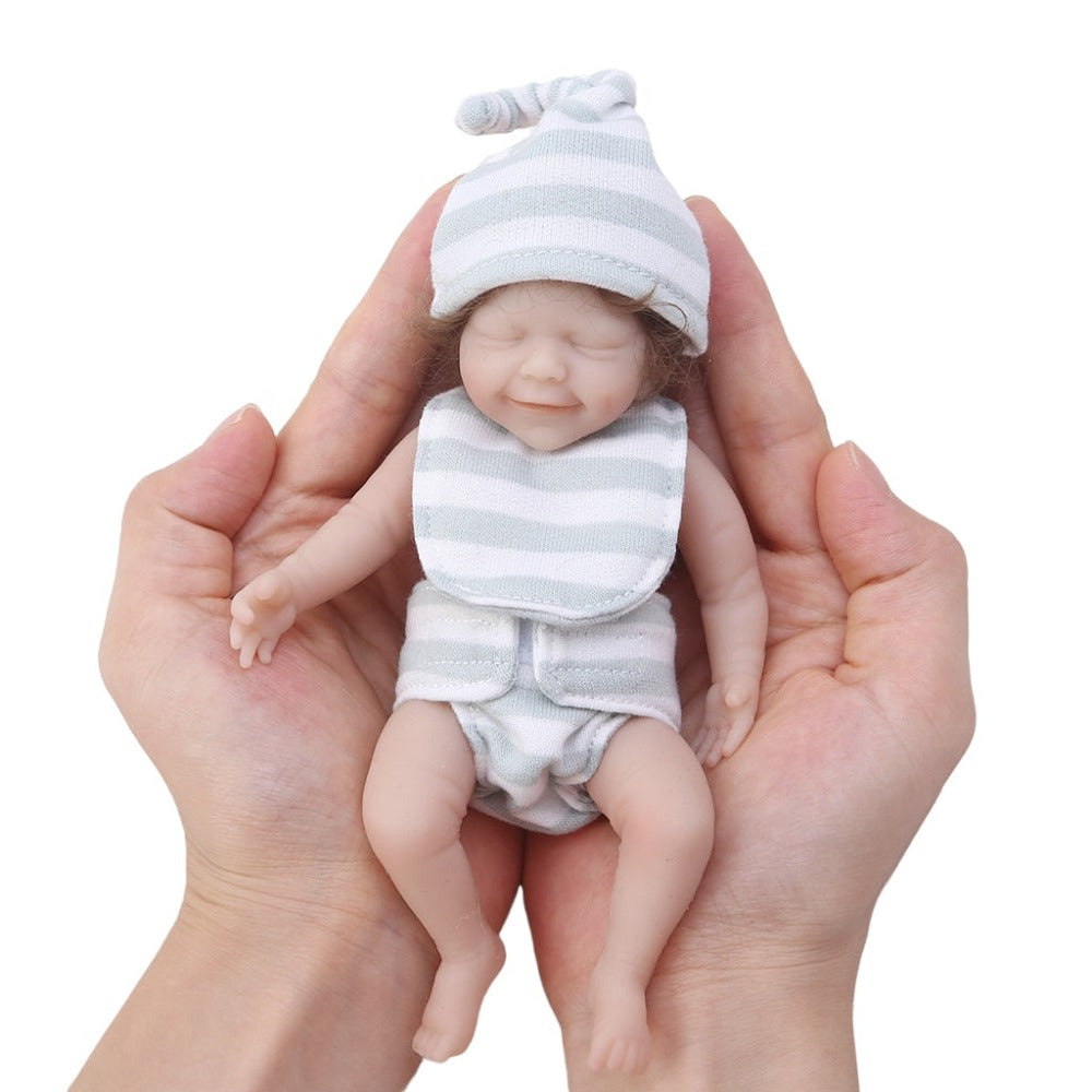 6inch Mini Reborn Baby Doll Girl Doll Full Body Silicone with Rooted Hair